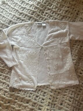 Kathie Lee Collection White Embellished Patchwork Cardigan